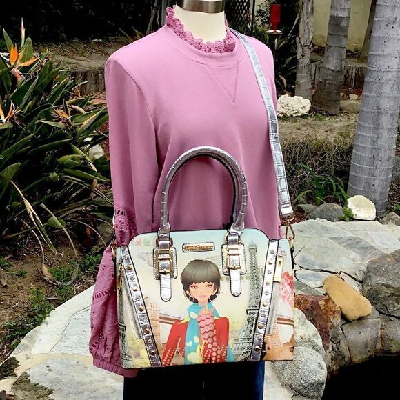 LOVE USA HANDBAG SILVER/GOLD SHOULDER BAG TOTE